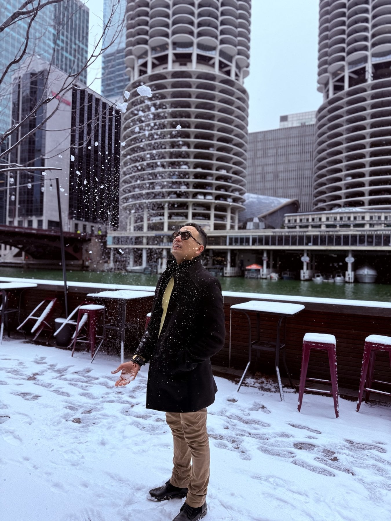 Marina City bajo la nieve